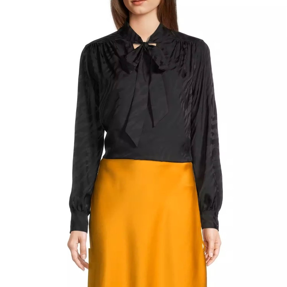 Worthington Womens Split Tie Neck Long Sleeve Blouse